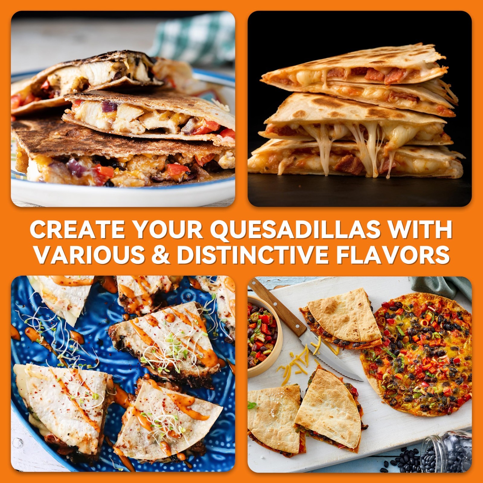 Electric Quesadilla Maker 9.5″ Non-Stick, Easy Slice 6 Wedge, Grilled Cheese Mac