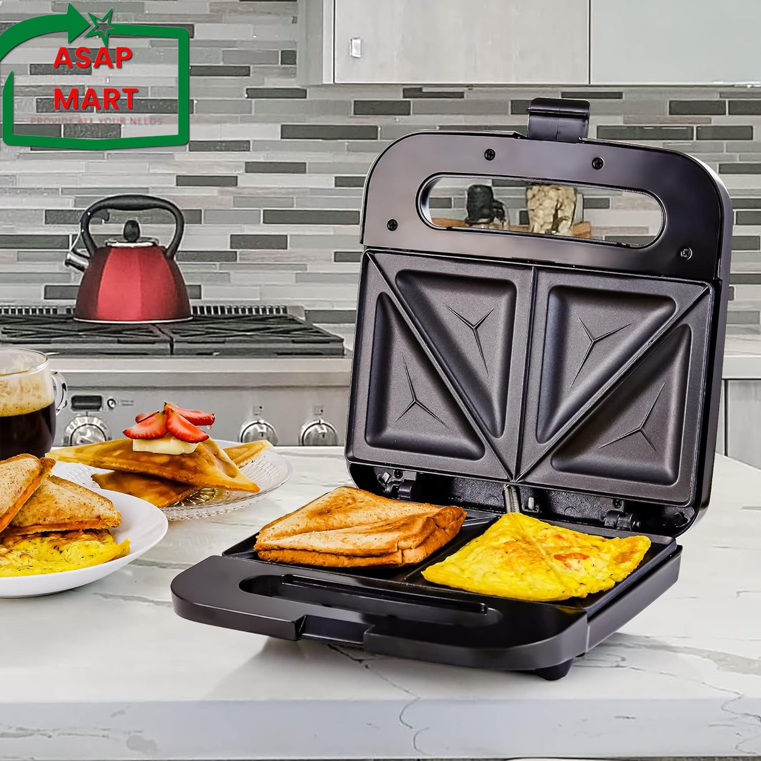 OVENTE Electric Sandwich Maker with Non-Stick Plates, Indicator Lights, Cool Tou