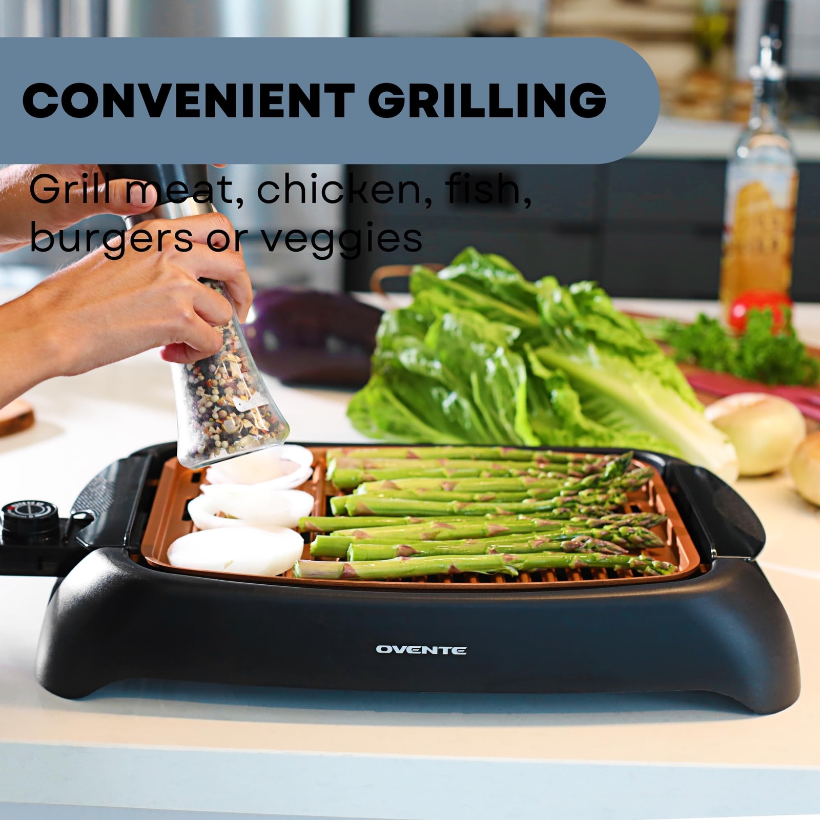 OVENTE Electric Indoor Grill with 13×10 Inch Non-Stick Cooking Surface, 1000W…