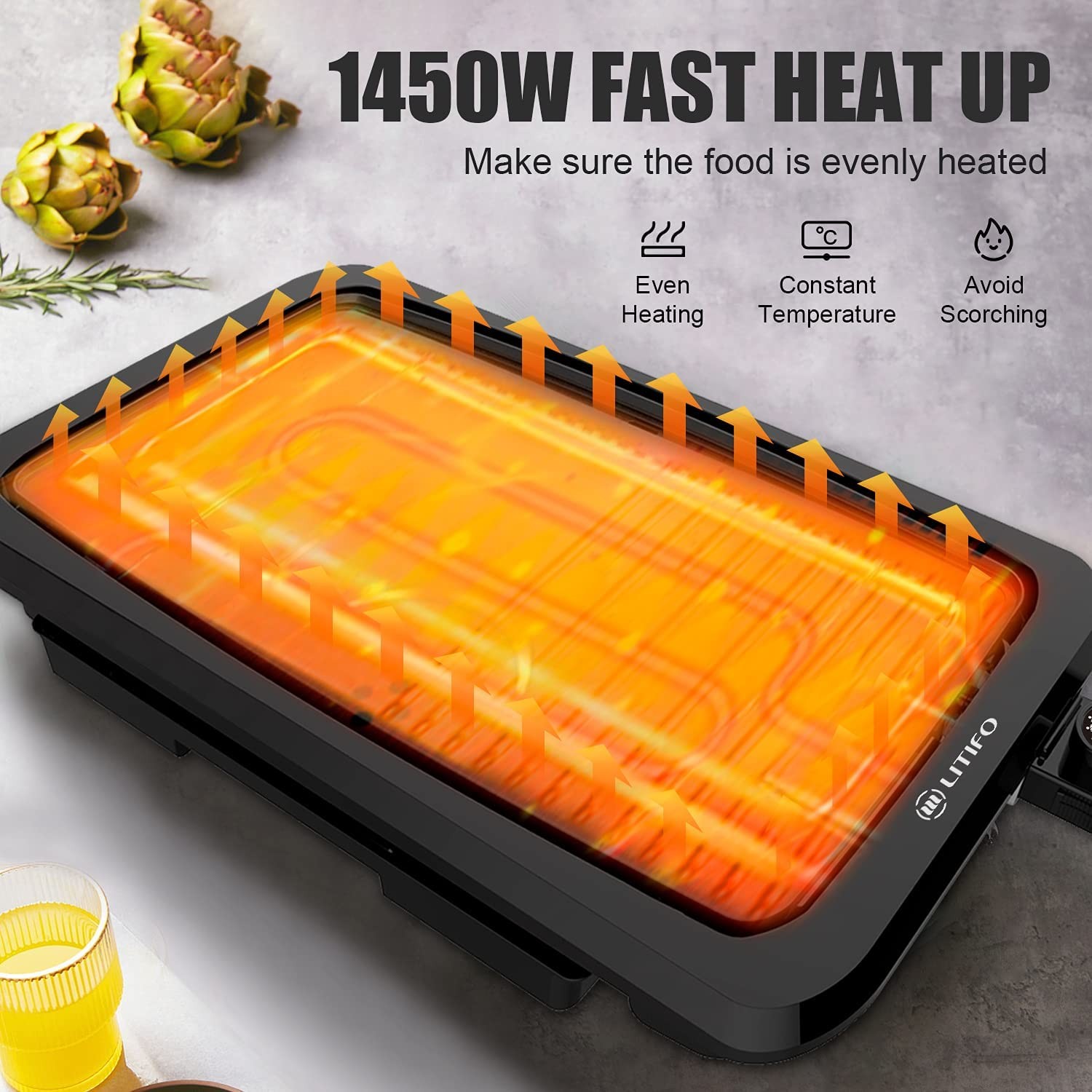 LITIFO Electric Griddle Indoor, 1450W Nonstick Extra Large BBQ Griddle Pan