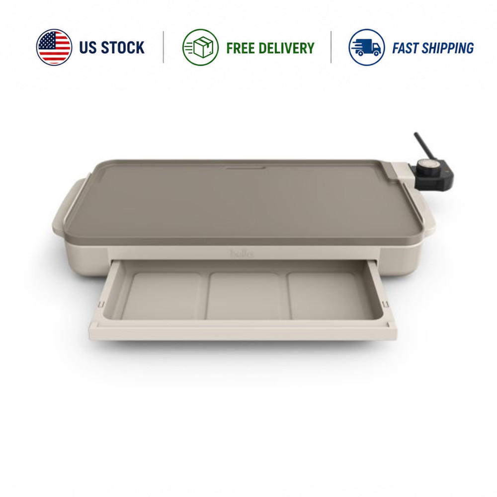 Bella 10×18 Nonstick Ceramic Griddle Warming Tray Oatmilk Electric 1500W