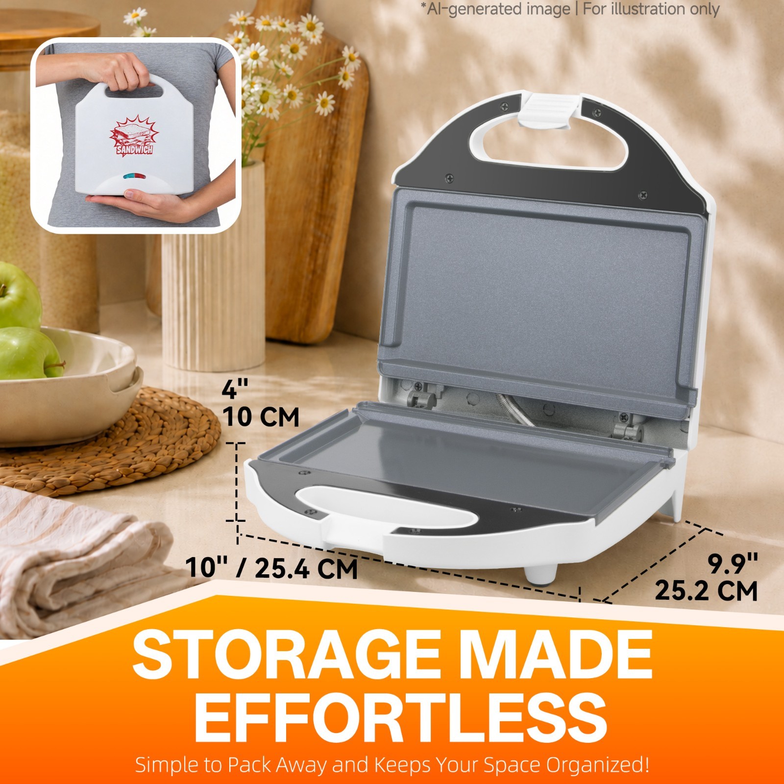 AshGlen Ceramic Mini Panini Press, Breakfast Ceramic Mini Sandwich Maker