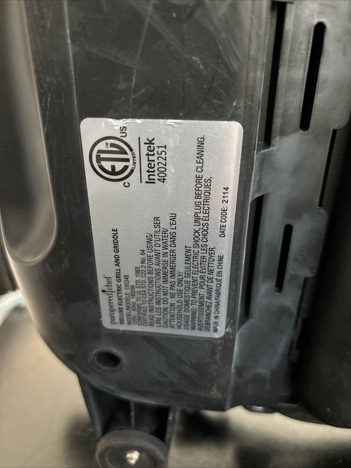 Pampered Chef Deluxe Electric Grill and Griddle Model 100348 No Temp Probe