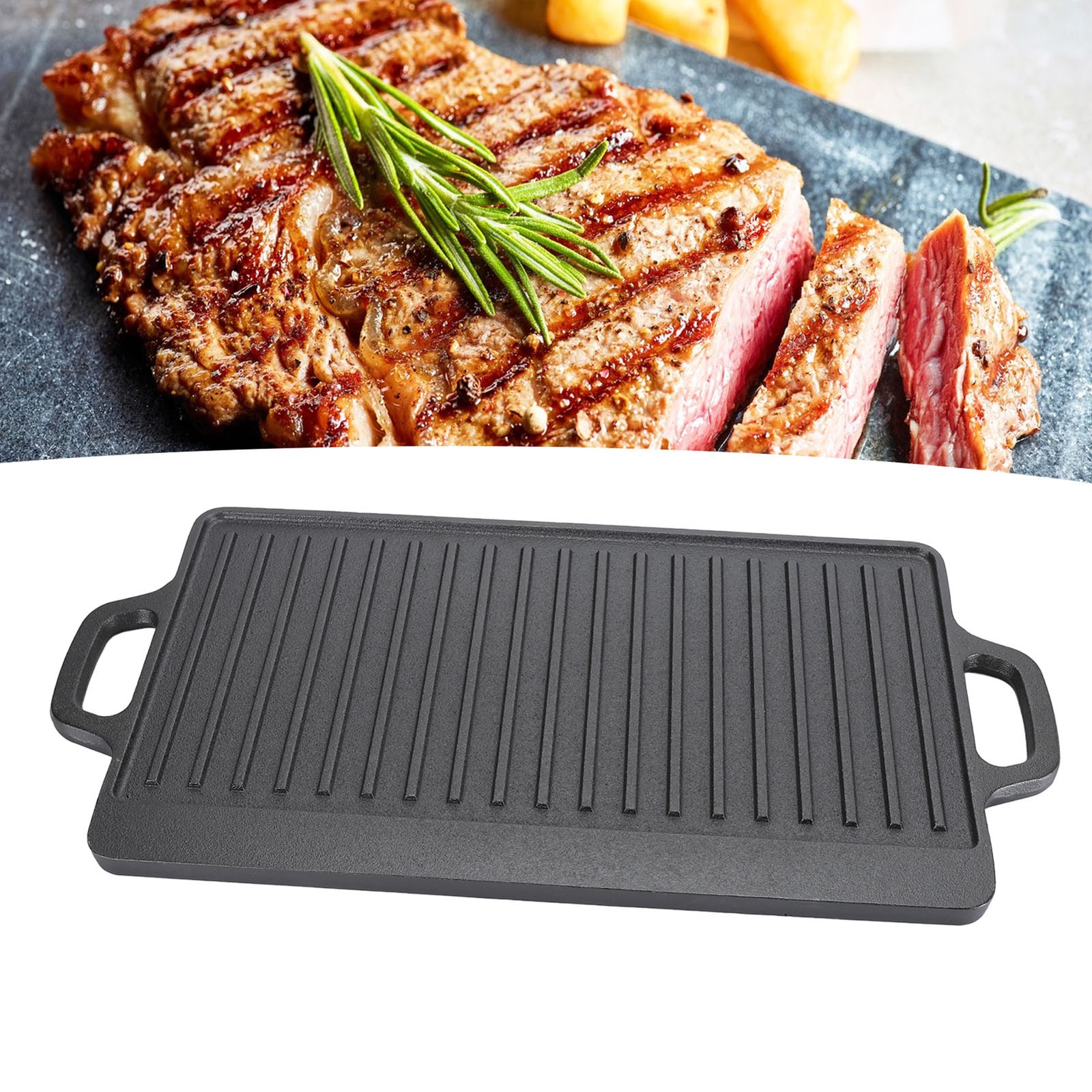 Cast Iron Rectangular Grill Double Ears Cast Iron Griddle for BBQ Gas Grill