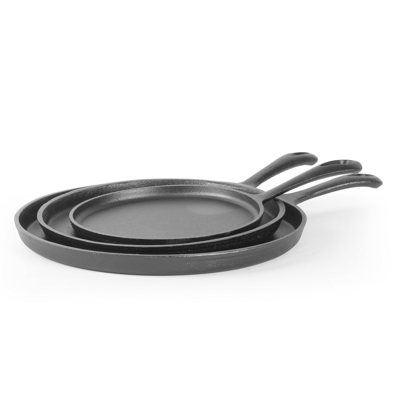 Round Cast Iron Griddle Pan 3-Piece Set – 8-inch 10-inch and 12-inch – Pre-se…
