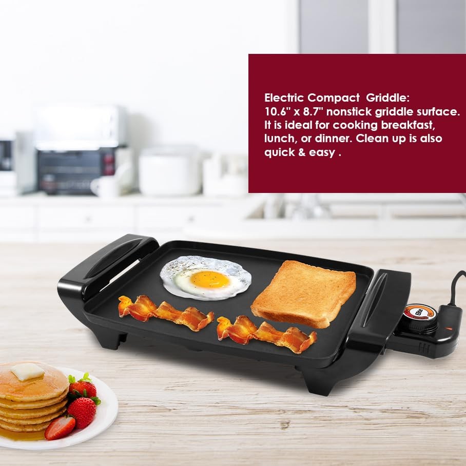 EGR-2722B Electric 10.5″ x 8.5″ Griddle, Cool-touch Handles Non-Stick Surface…