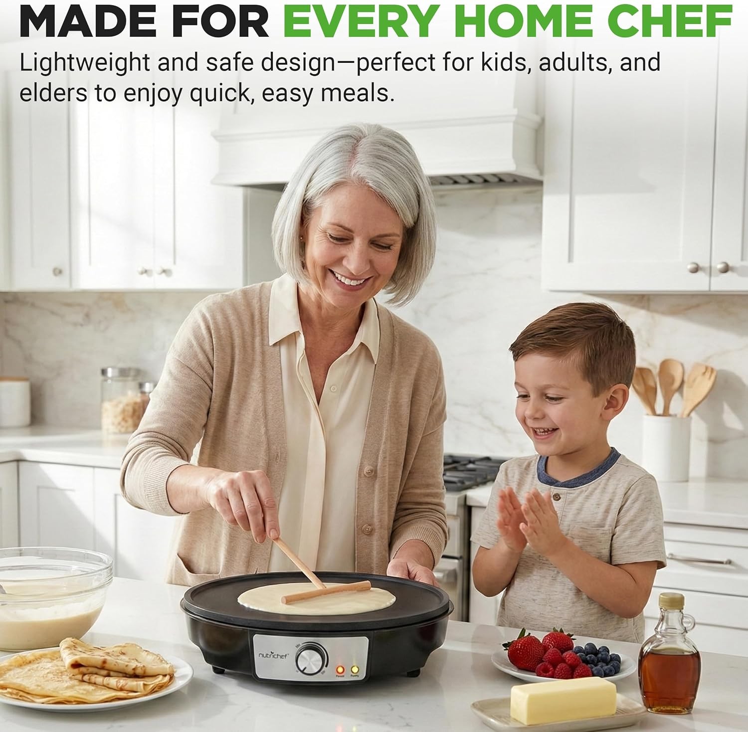 Nutrichef Electric Crepe Maker & Griddle Cooktop – Nonstick 12 Inch Aluminum Hot