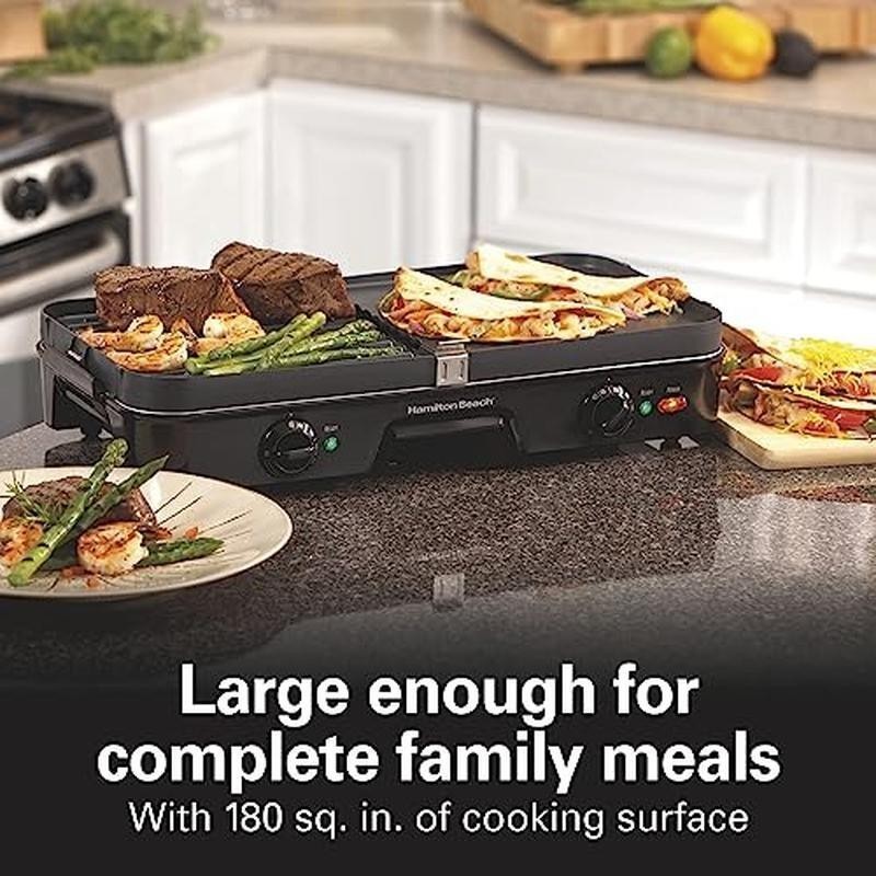 3in1 Electric Grill+Griddle 8-Serving Reversible Nonstick Plates 2 Cooking Zones
