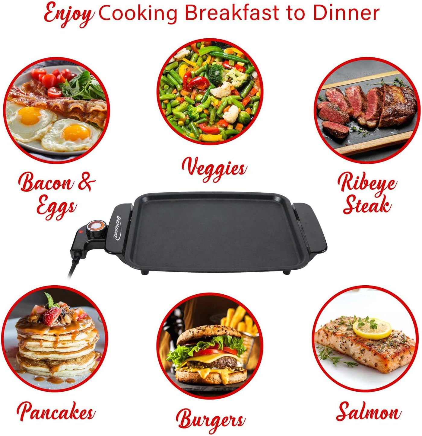 12″ X 10″ 1,200-Watt Electric Griddle with Ceramic Non-Stick Coating