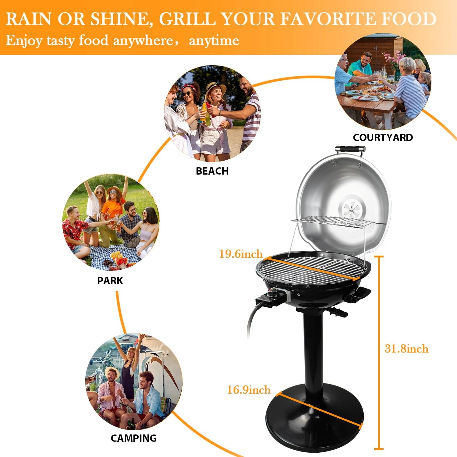 Electric Grill Techwood Indoor/Outdoor Electric Bbq Grill 1600W Portable