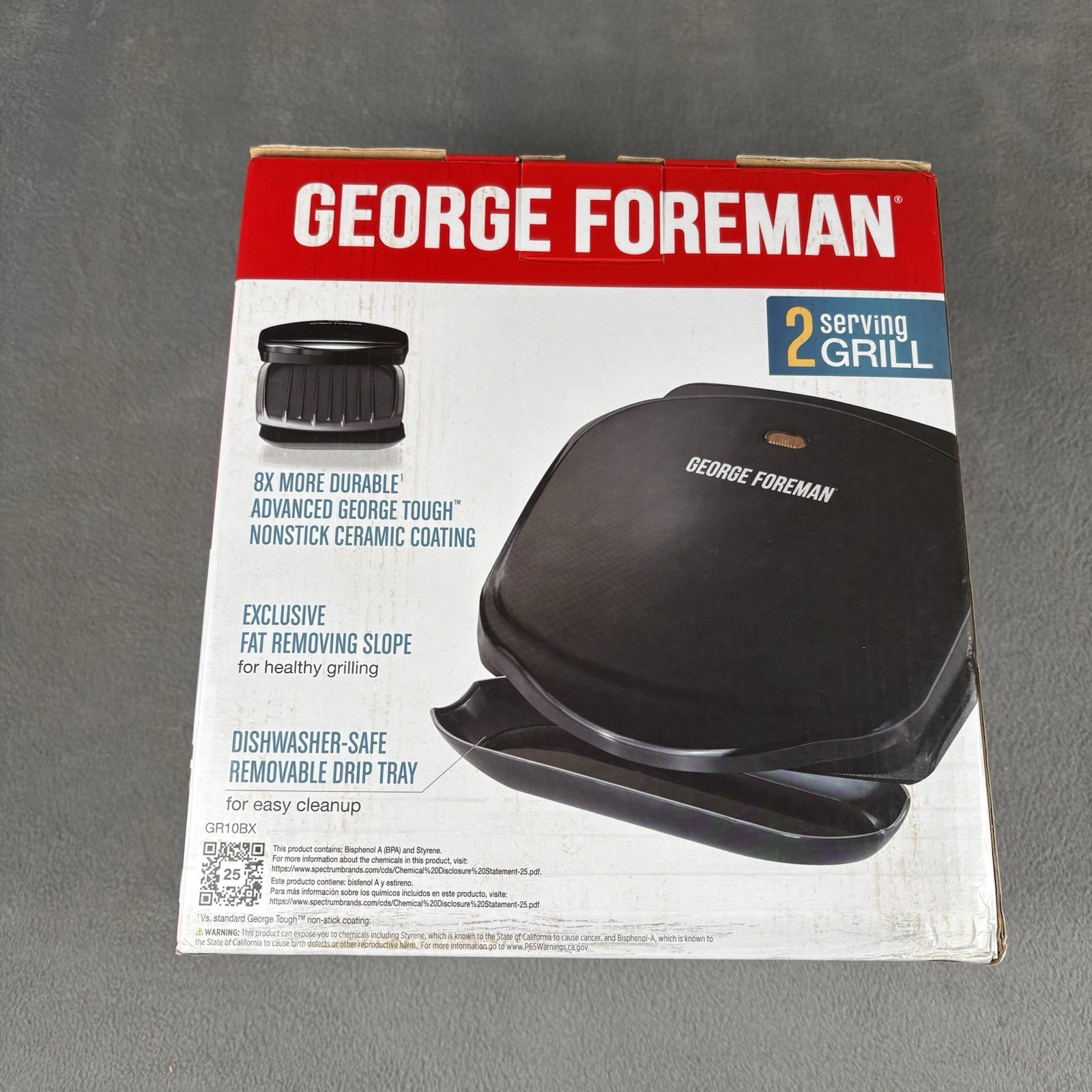George Foreman Grill Compact 2 Serving Nonstick GR10B Never Used New Open Box