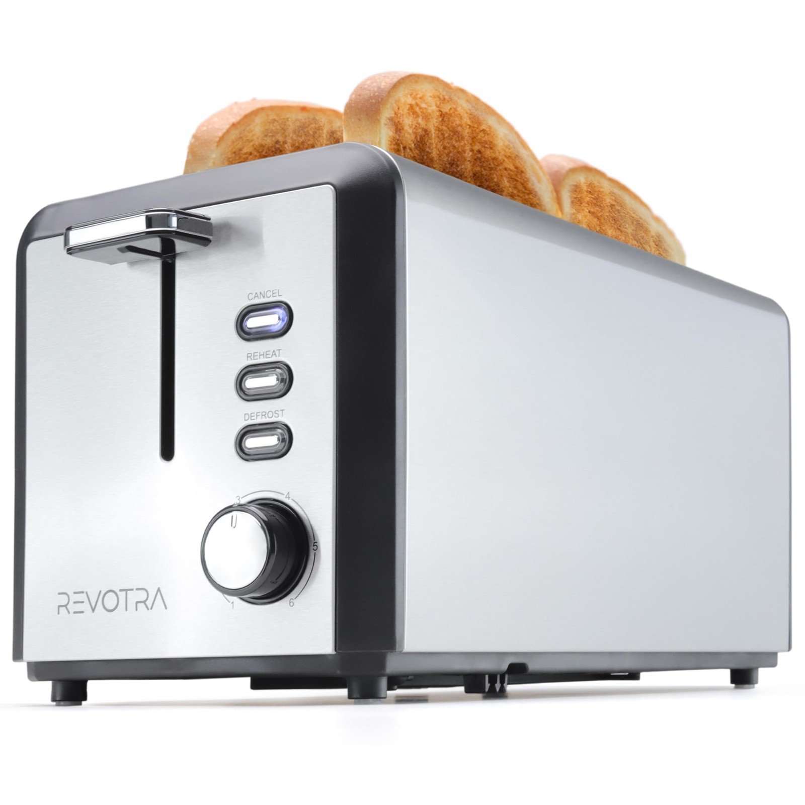 4 Slice Long Slot Stainless Steel Toaster with large, 4 pieces regular style