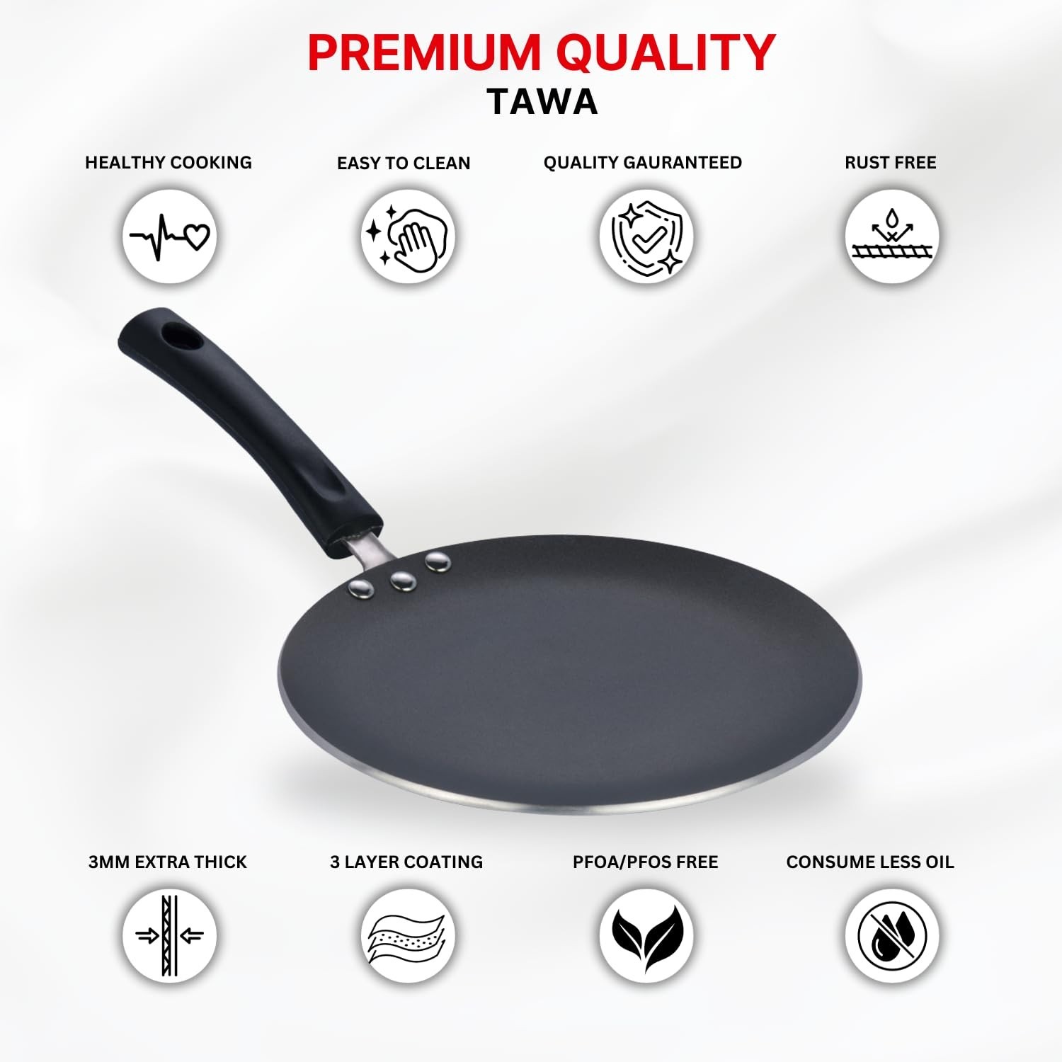 Vinod Zest 26.5cm Nonstick Concave Tawa, Induction & Gas, PFOA-Free Red