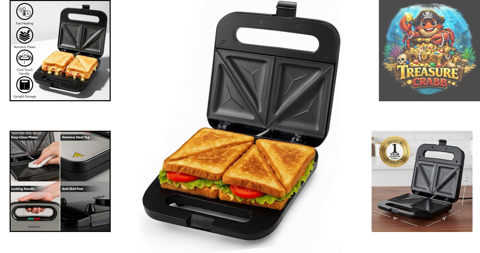 Compact Electric Sandwich Maker with Non-Stick Cooking Plates & Indicator Lights