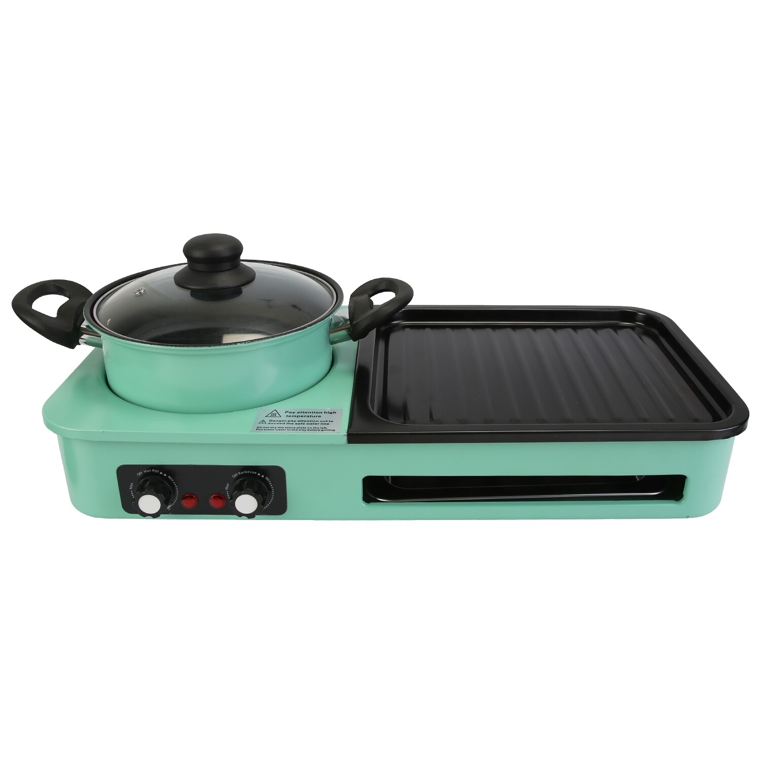 3 in 1 Electric Hot Pot with Grill 1600W Smokeless Non-Stick Korean BBQ Grill