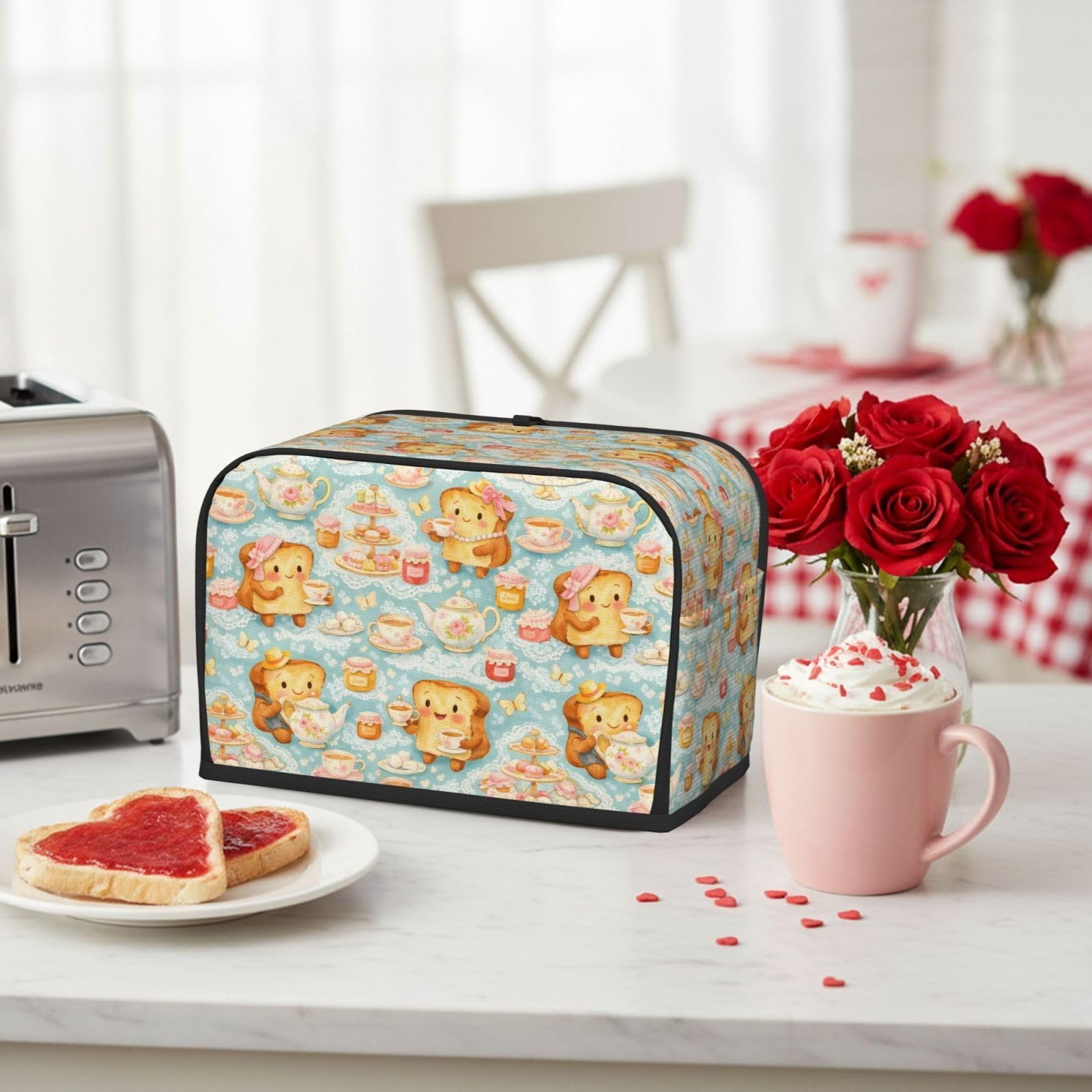 NeuKim 2 Slice Toaster Cover 2 Slice, Vintage High Tea Party Toast Pattern