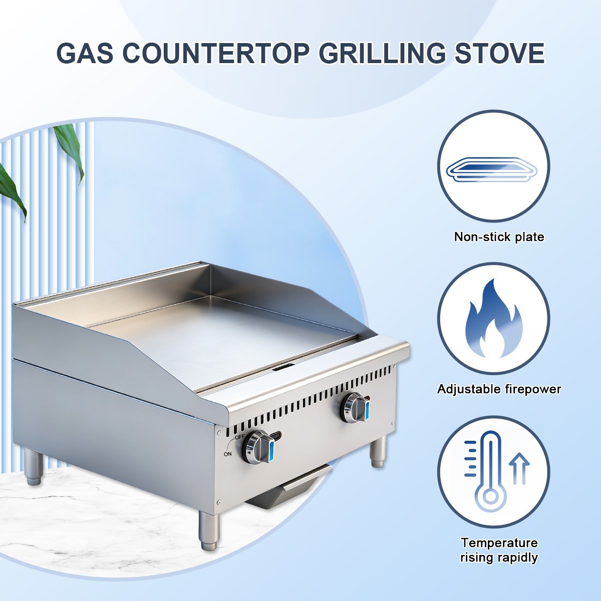 ETL 24″ Commercial Gas Griddle,2 Burners 60,000 BTU, Countertop Flat Top Grill