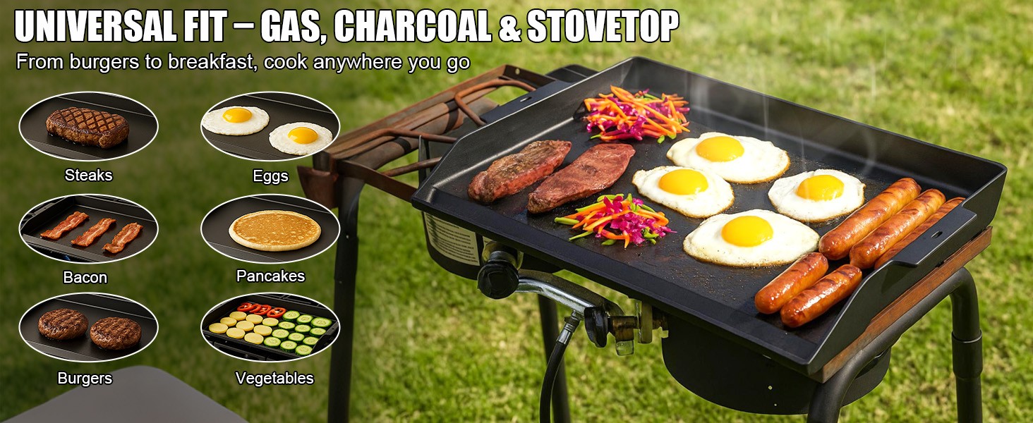 Updated Cast Iron Griddle for Gas Grill, 23″ x 16″ Large Matte Porcelain Enamel