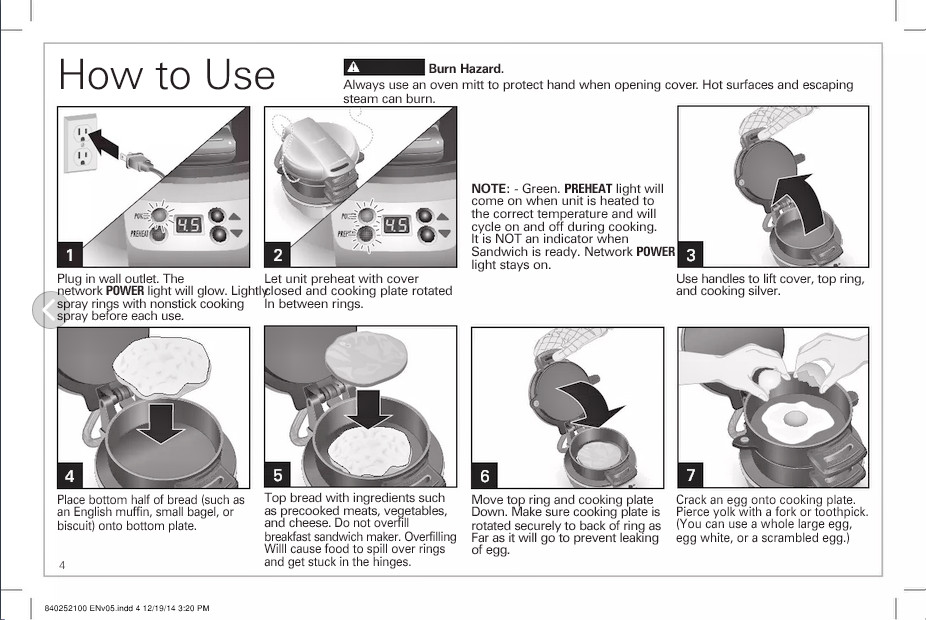 Hamilton Beach Quick and Easy Breakfast Sandwich Maker Model 25478R Non Stick