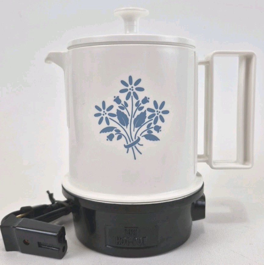 Vintage Blue Floral Regal Poly Hot Pot 5 Cup Electric Tea Coffee Water Kettle
