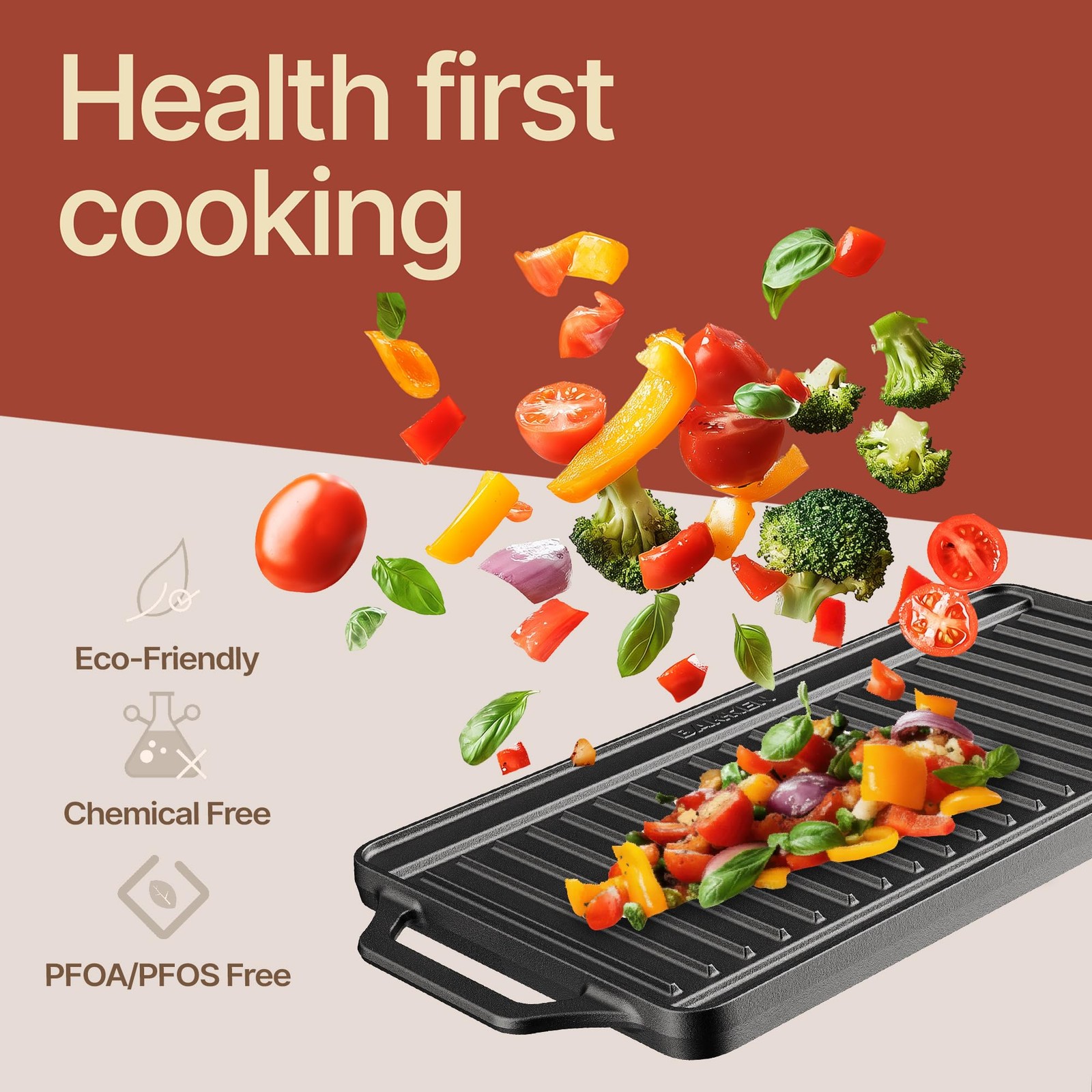 Bakken 18″ Cast Iron Reversible Griddle Flat & Grill Dual Burner Pre-Seasoned
