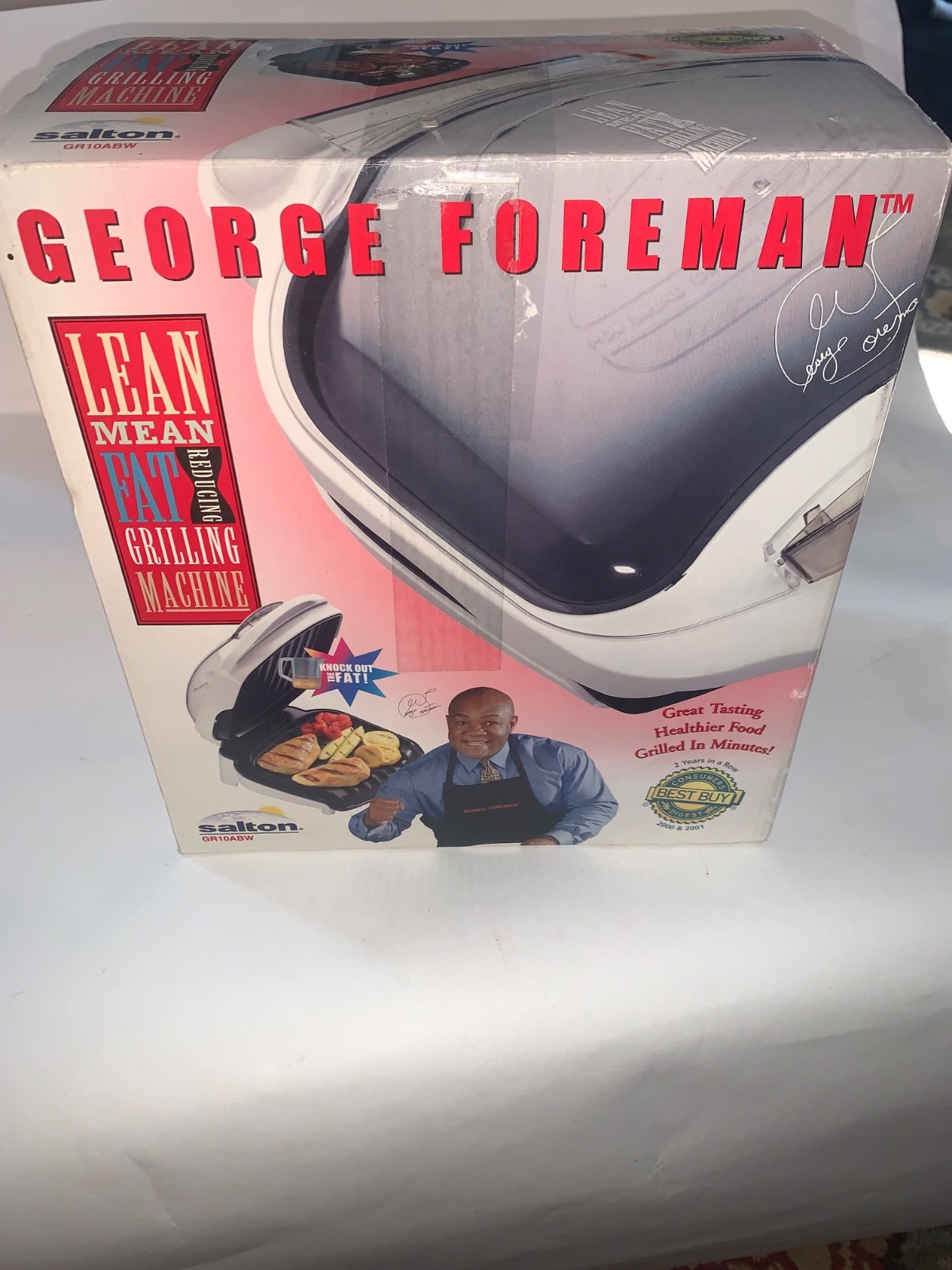 George Foreman Grill In Grilling White Salton GR10ABWR Box And Manual New!