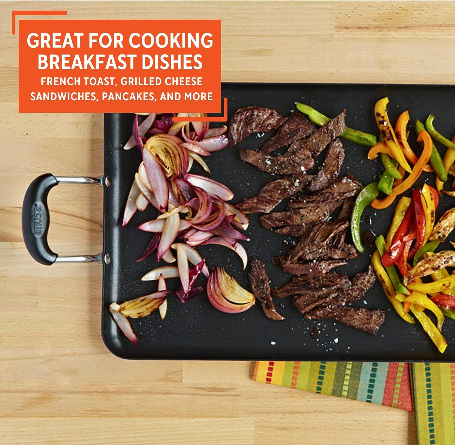 19×12″ Black Aluminum Double Burner Griddle with Nonstick Ceramic Coating