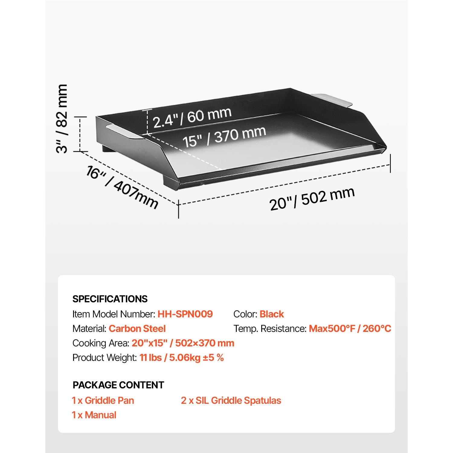 Uimoso 20×16 in Carbon Steel Flat Griddle Pan for BBQ and Cooking