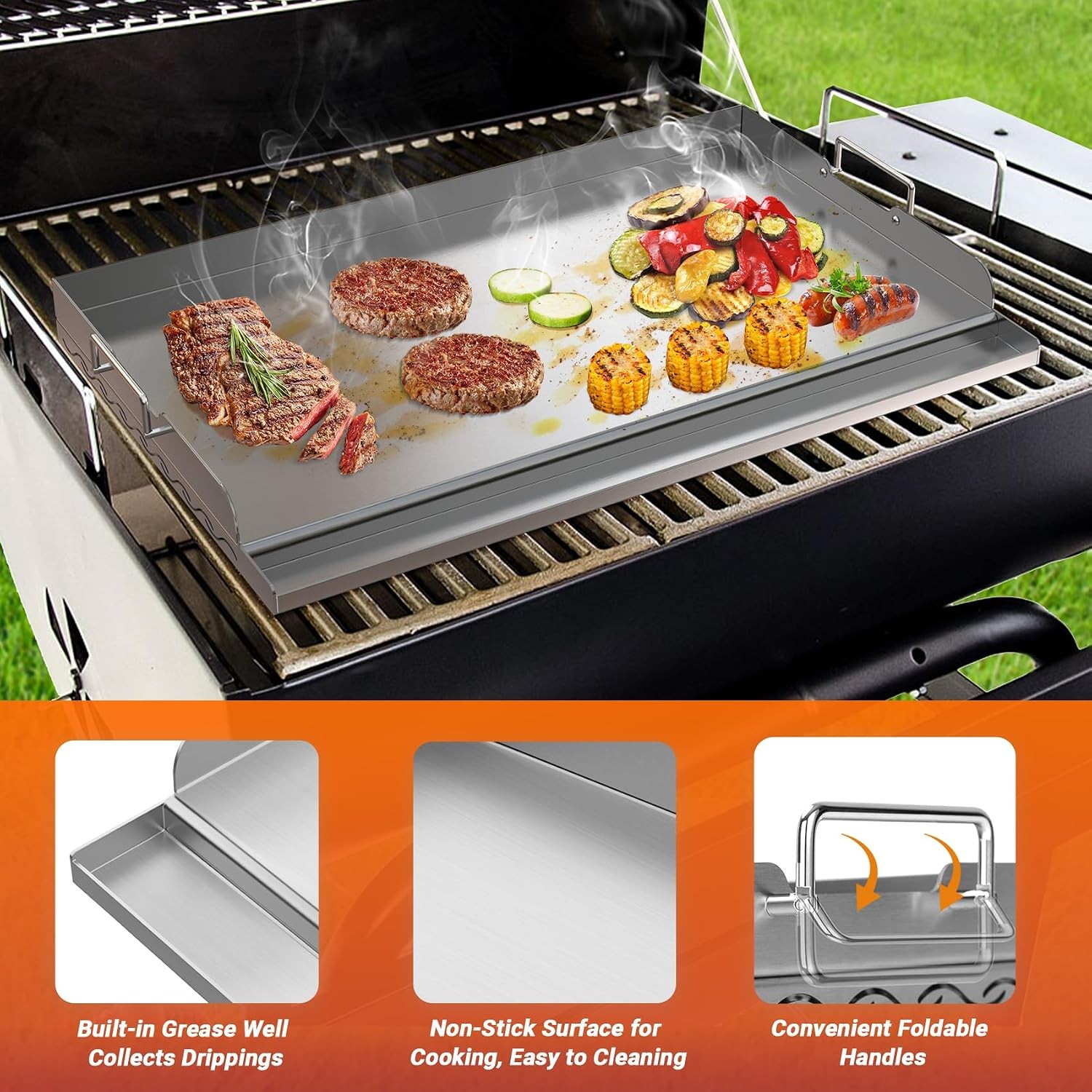 25x16in Stainless Steel Griddle for BBQ and Flat Top Grill