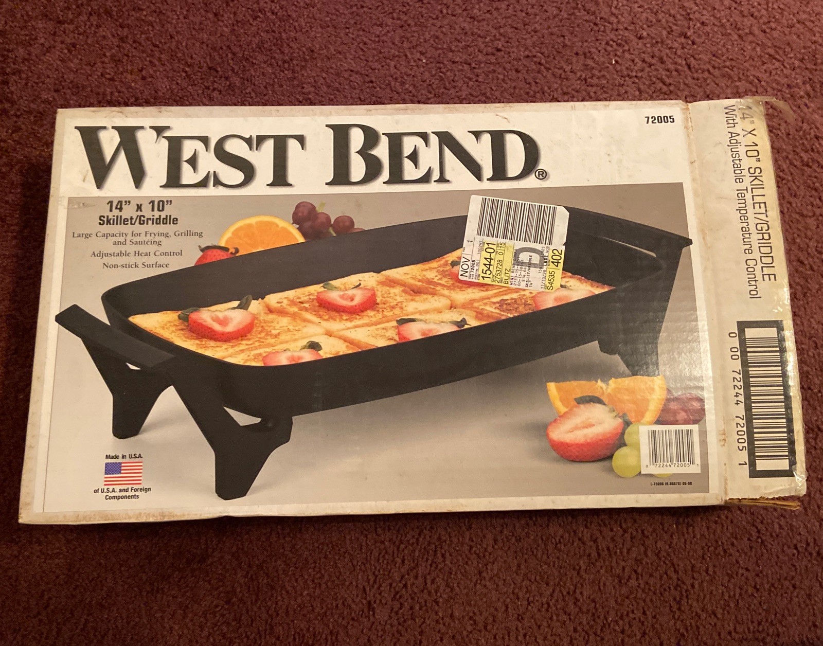 Vintage New West Bend Electric Griddle 14”x10” Skillet 72005 Adjustable Temp