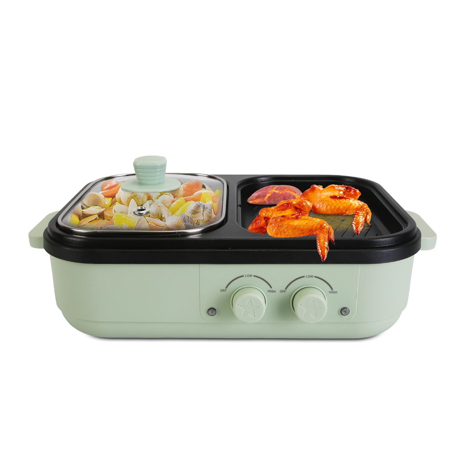 Electric 2in1 Hot Pot Griddle BBQ Grill Hot Pot Oven Non-Stick Frying Pan 1300W