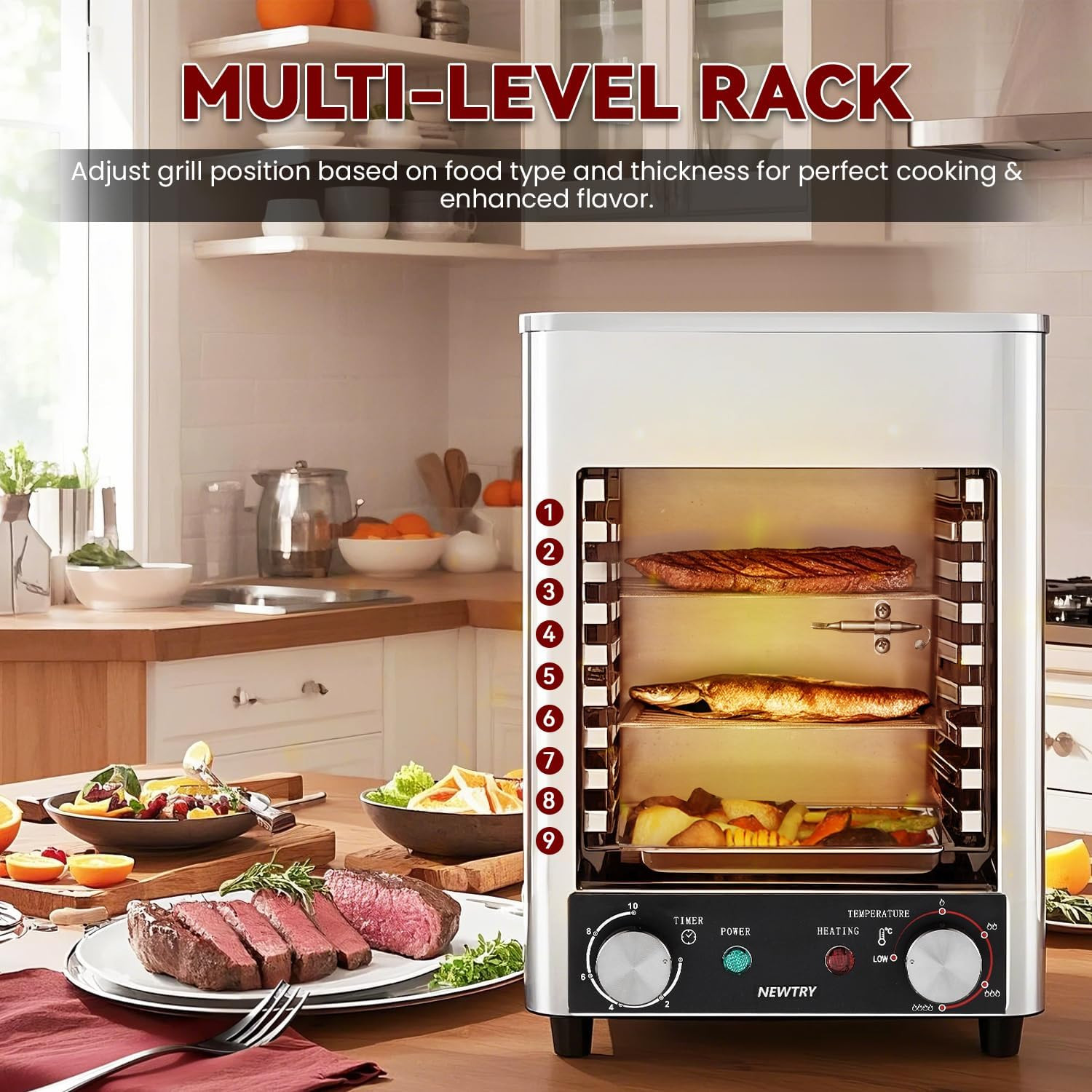 1700W Indoor Electric Steak Grill & Smoker with Adjustable Temperature