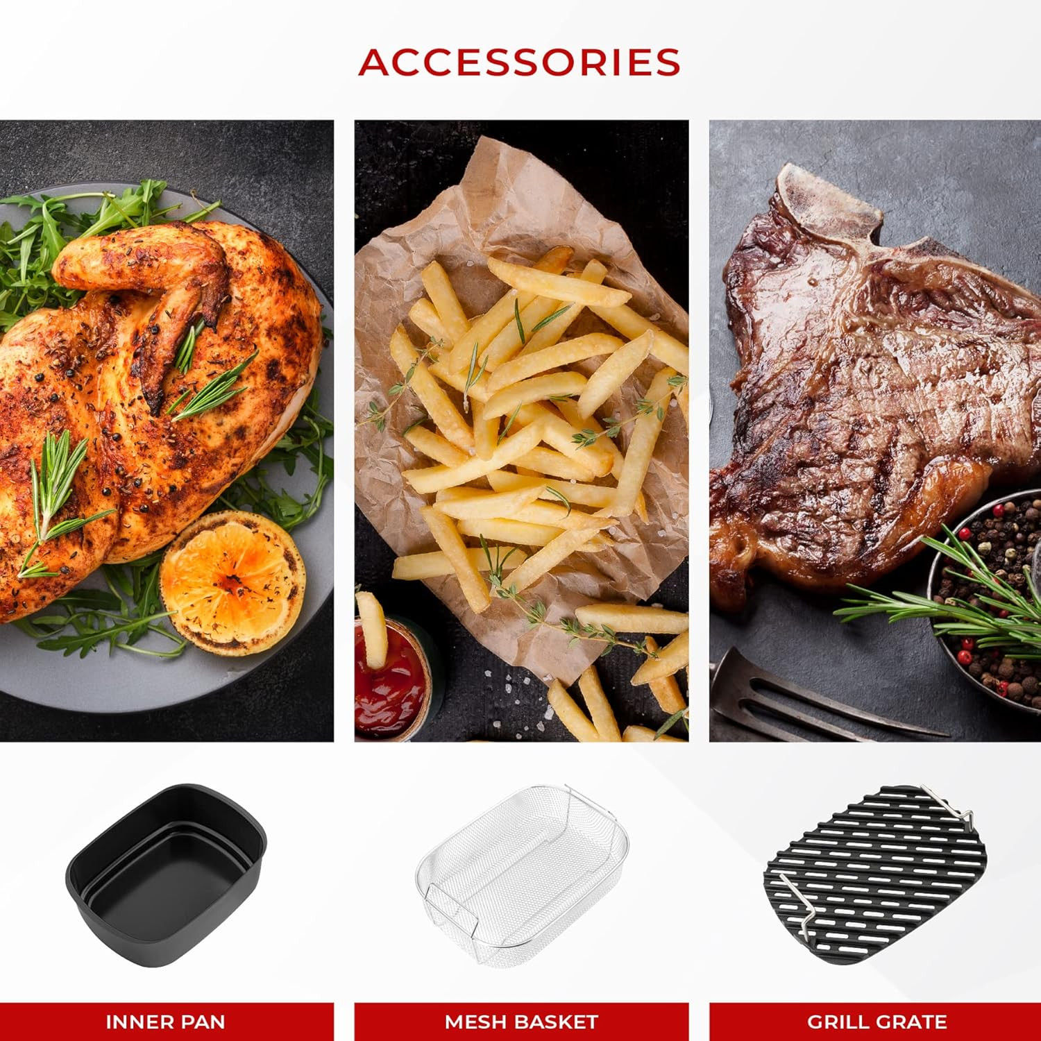 Stainless Steel Air Grill: Fry, Roast, Bake & Easy Clean Accessories