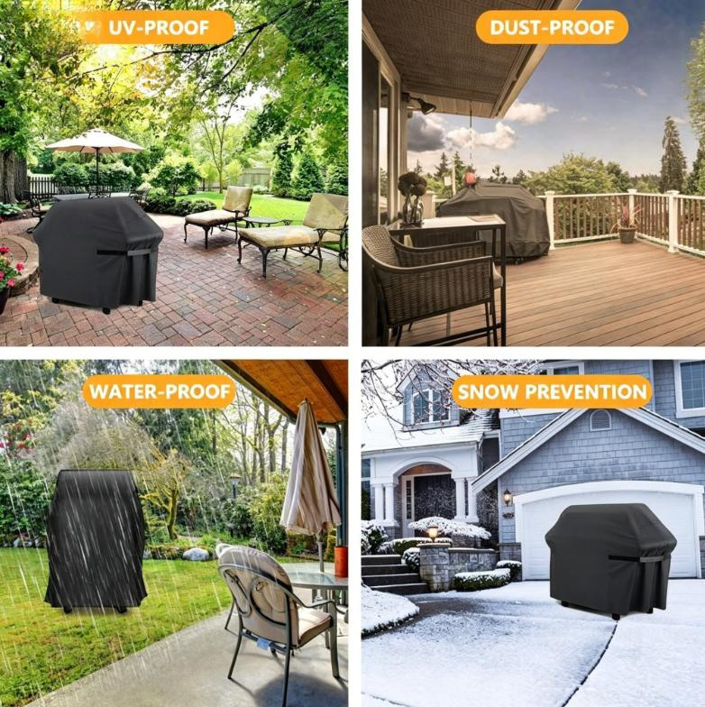 BBQ Grill Cover 210D Oxford Fabric Dust Wind Rain Protection 76 66 100cm Black