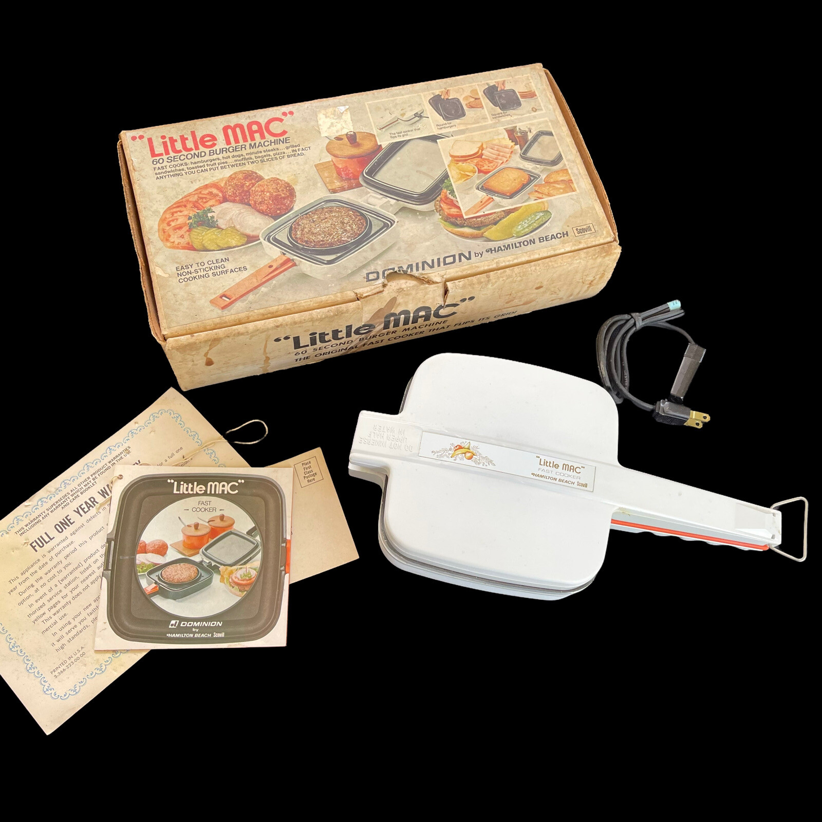 VIntage NIB Hamilton Beach “LITTLE MAC” 60 Second Burger Machine WHITE