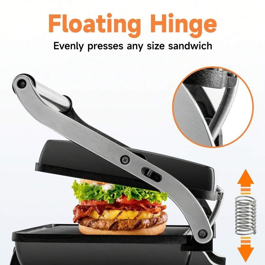 SUSTEAS Multi-Angle Electric Grill Sandwich Maker, Non-Stick Ceramic Pan, Stainl