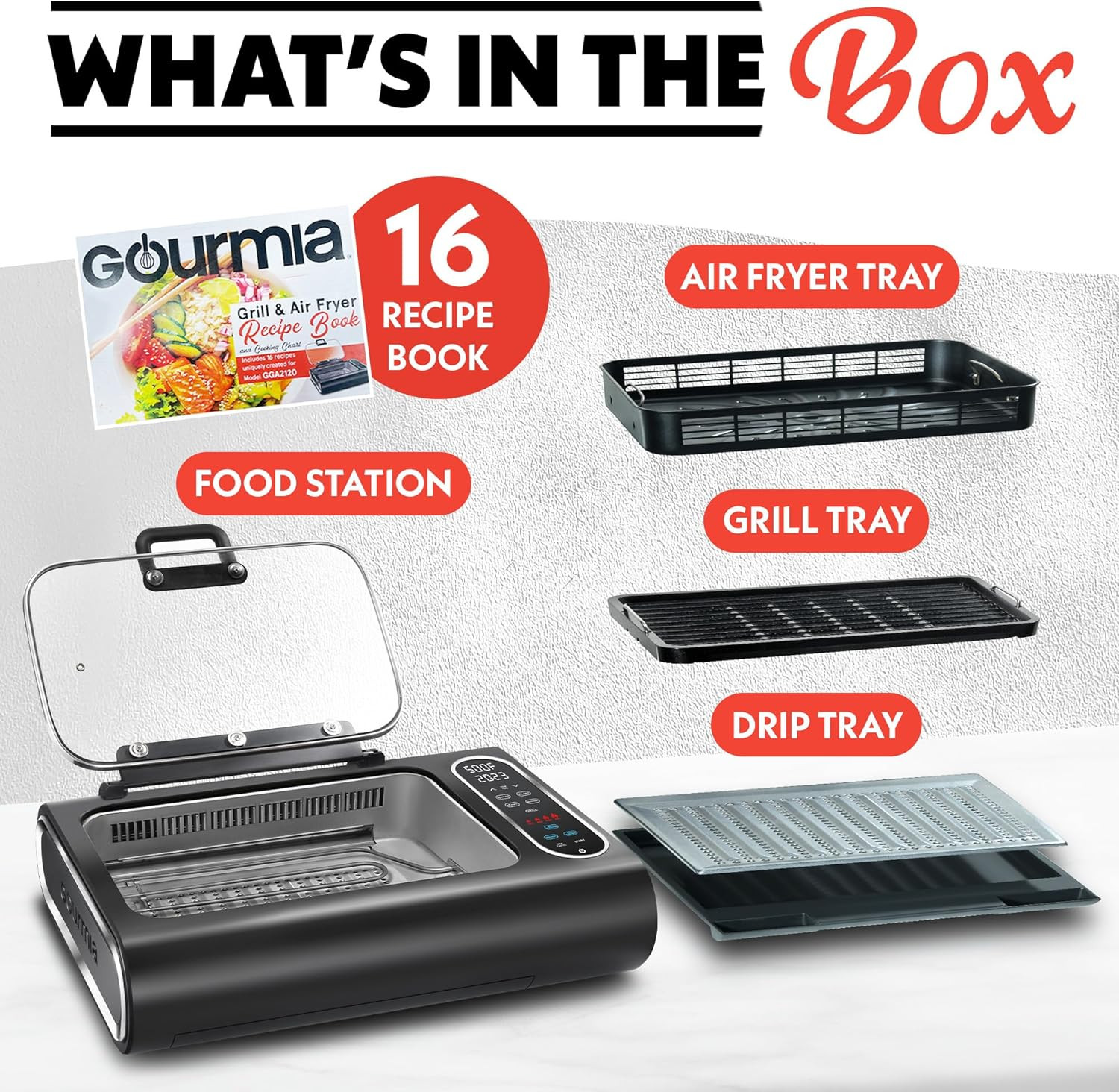 Gourmia Smokeless Indoor Grill & Air Fryer with Recipe Book – Electric Grill for