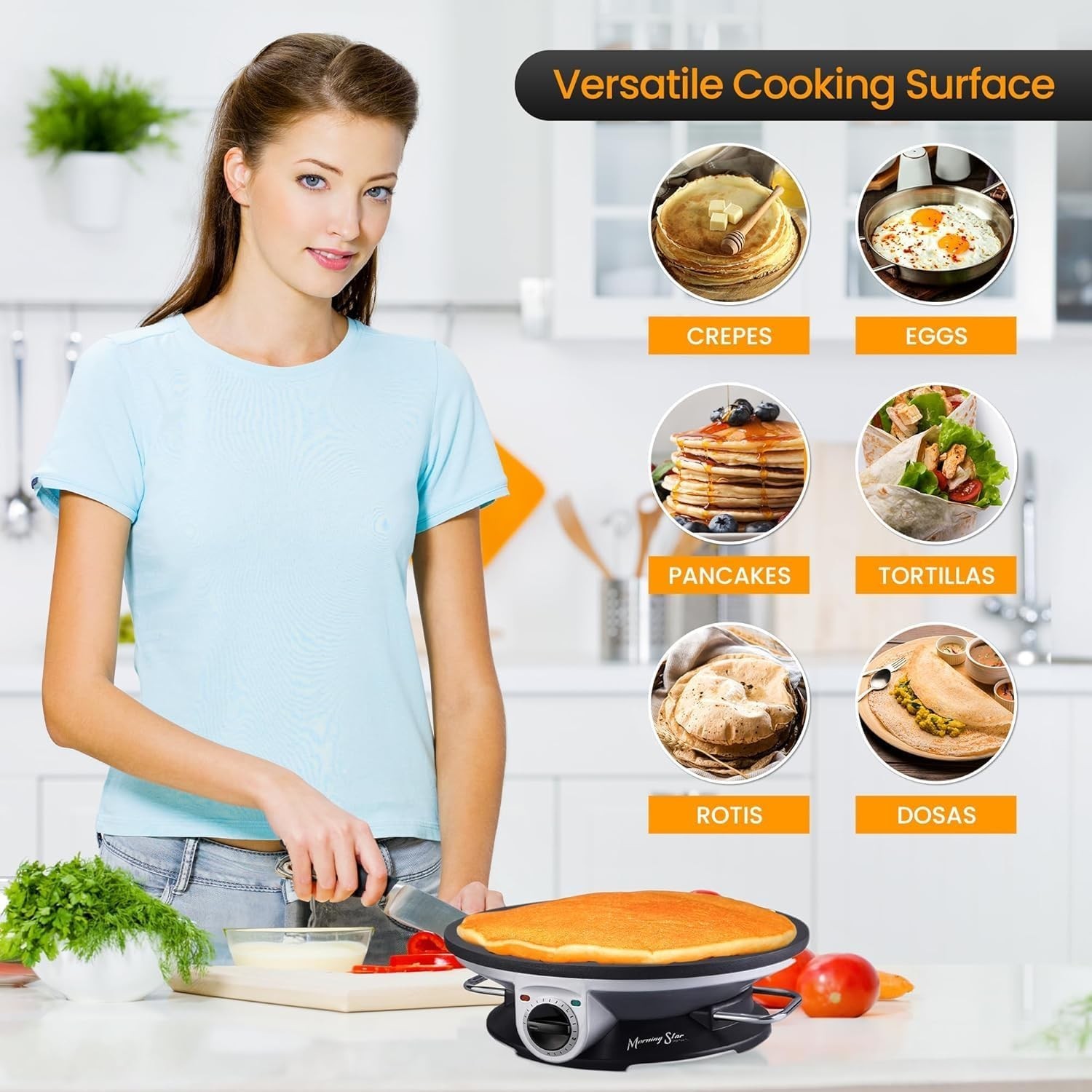 13″ Electric Crepe Maker, Nonstick Pancake Griddle, Adjustable Temperature Co…
