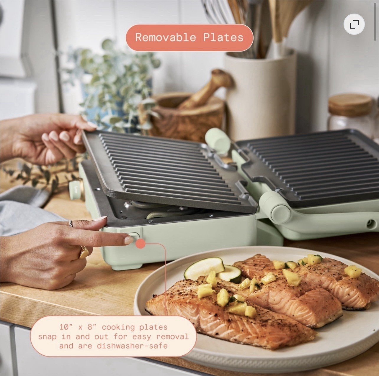 Beautiful 2-in-1 Panini Press Grill Sage Green Drew Barrymore Nonstick