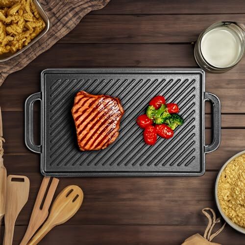 Cast Iron Reversible Grill Griddle, Double Sided for Gas Grills and Stove Tops