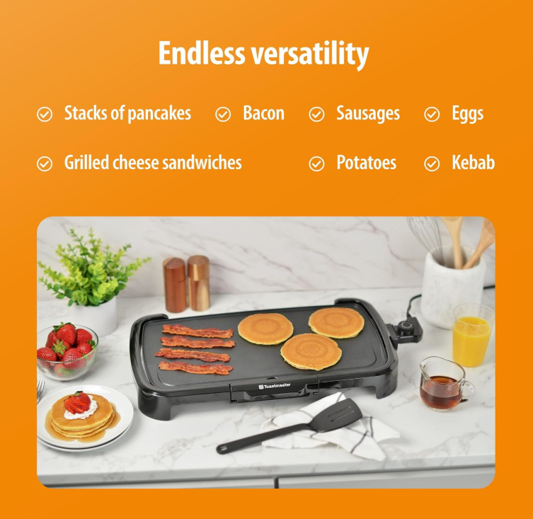 Toastmaster Electric Griddle – Flat Top Nonstick Griddle