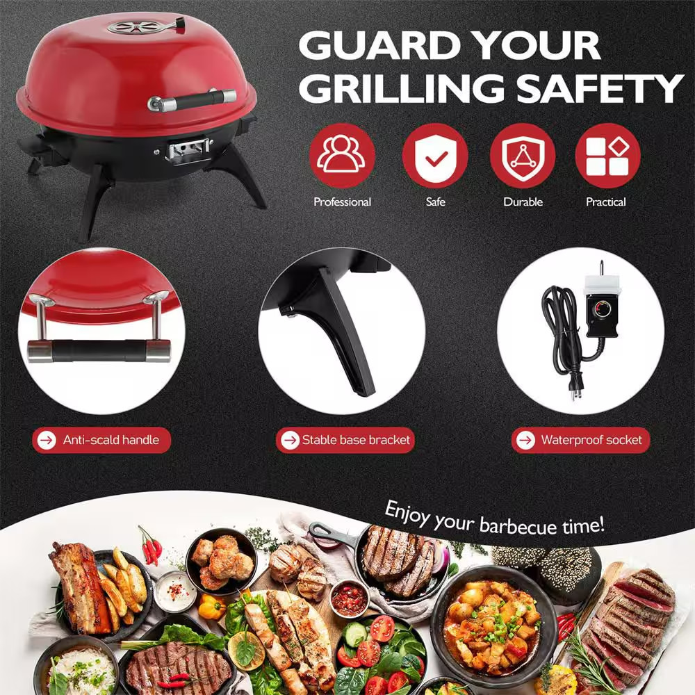 1600W Electric Countertop BBQ Grill Portable Double Layer Electric Grill in Red