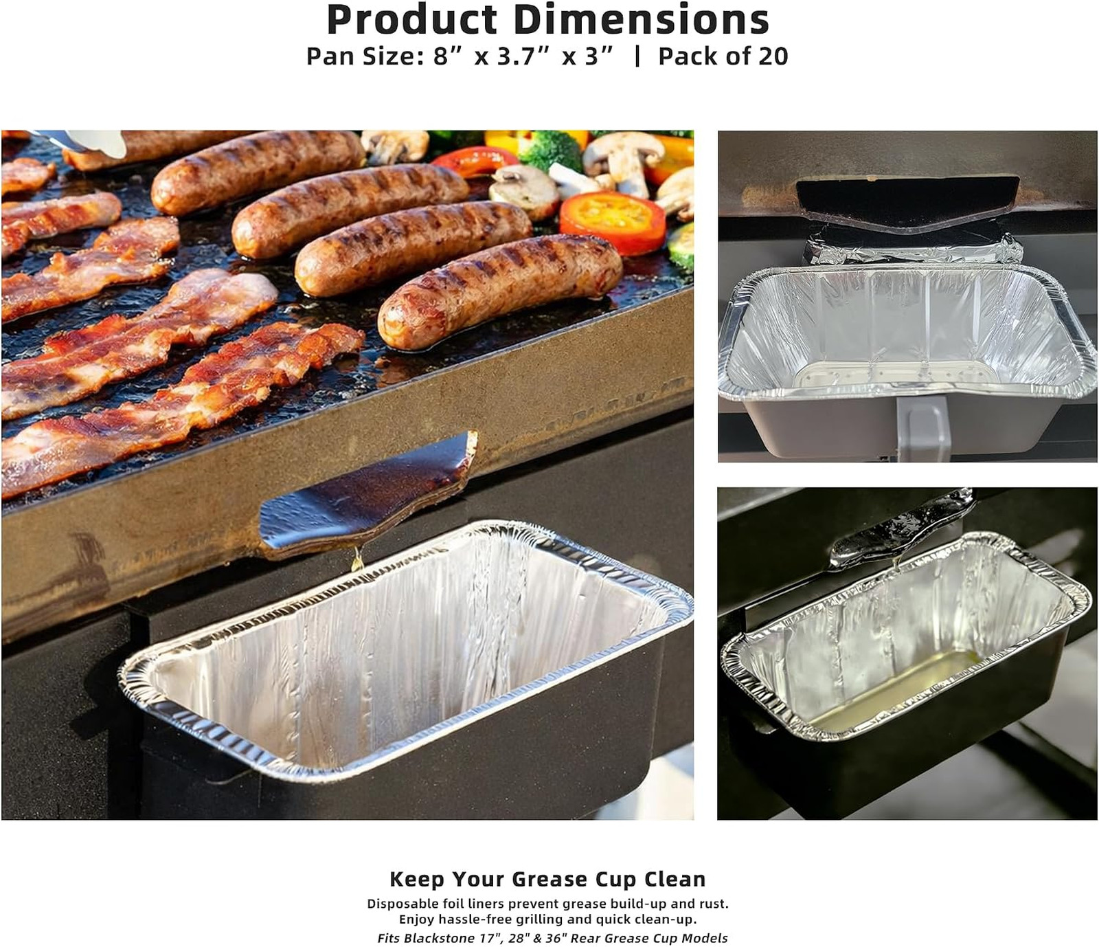 Grease Cup Liners for Blackstone Griddles Rear Tray 50 Pack Disposable Aluminum