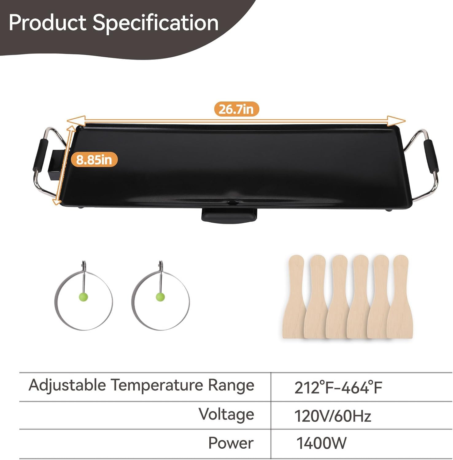 30-Inch Electric Griddle & Teppanyaki Grill, 1400W Large Non-Stick Surface, Inte