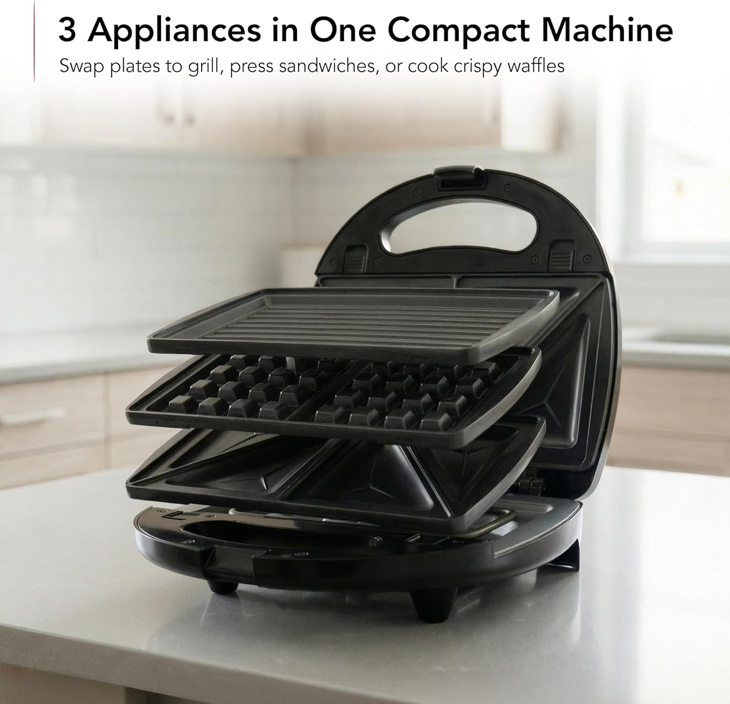 3 in 1 Electric Sandwich Maker, Panini Press Grill and Waffle Iron Set with Remo