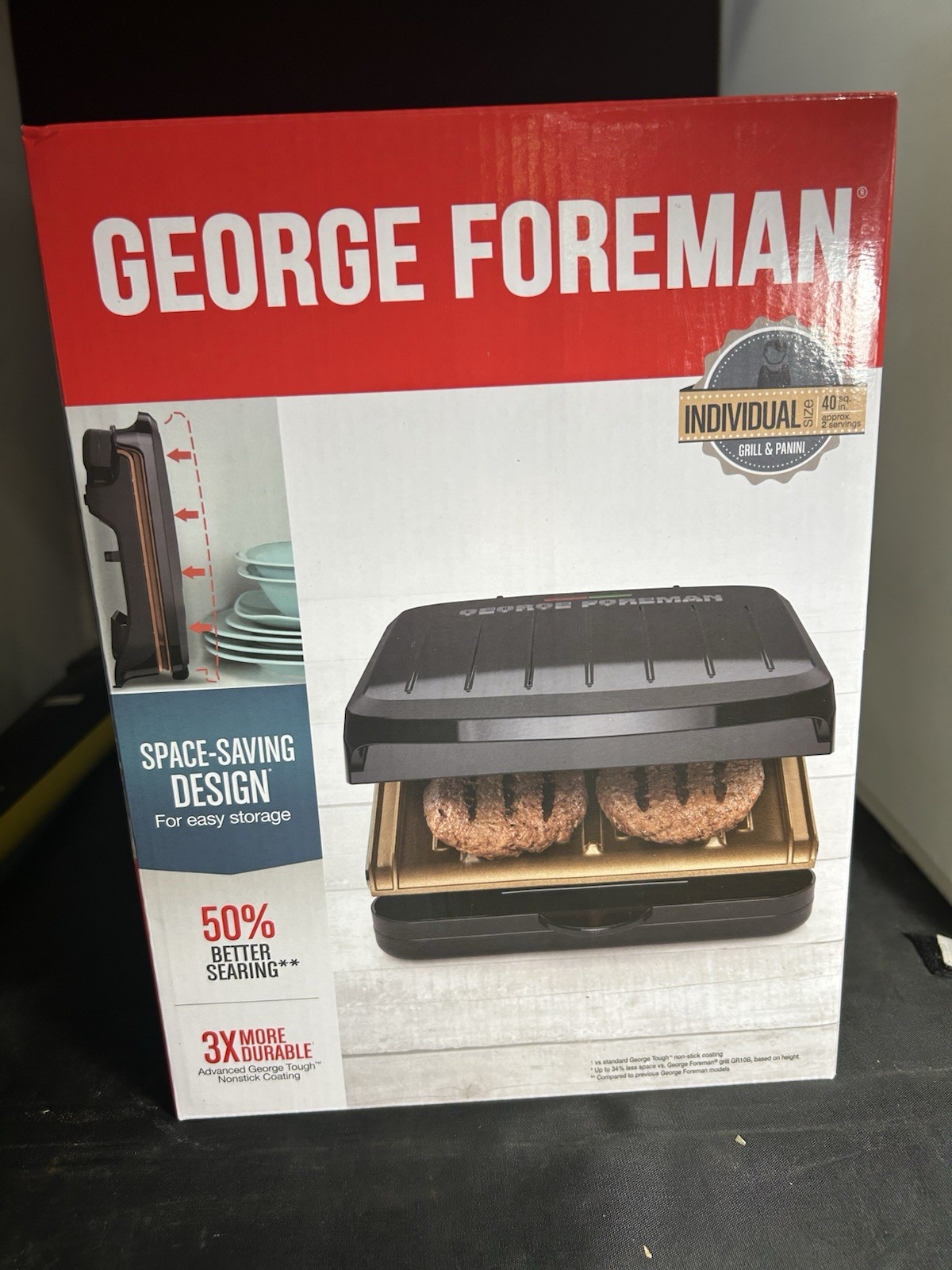 George Foreman Grill & Panini Press Space-Saving Design 40 Sq Inches.