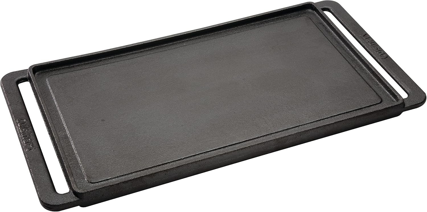 Reversible Cast Iron Grill/Griddle Plate, 15.75” x 9” Pre-Seasoned Cooking