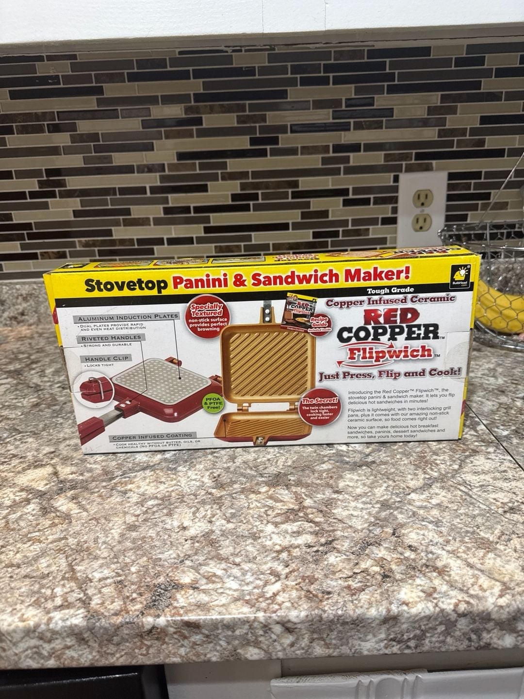 Red Copper Flipwich Non-Stick Stovetop Panini and Sandwich Maker