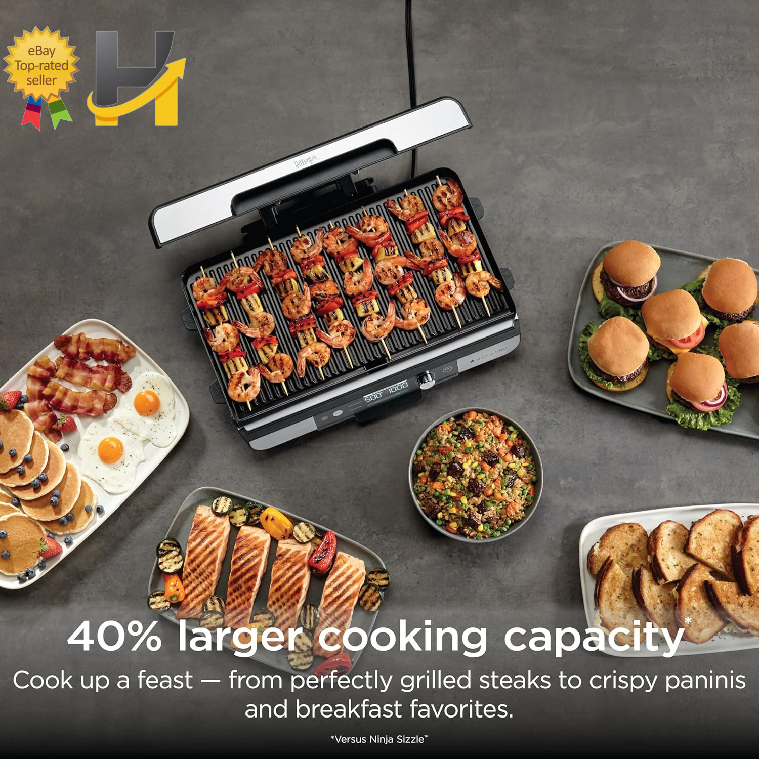 Sizzle Pro XL 20″ Indoor Griddle + Grill Detachable Ventilated Lid Grease Contro