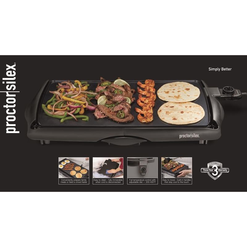 Proctor Silex 200 sq in 1300W Black Electric Griddle Nonstick